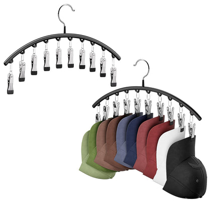 Hat Hangers for Closet, Metal 2 Pack Hat Organizer Holder for Hanger Closet Display, Hat Racks for Baseball Caps w/10 Clips, Hat Holder for Ball Caps & Accessories, for Men Women, Black