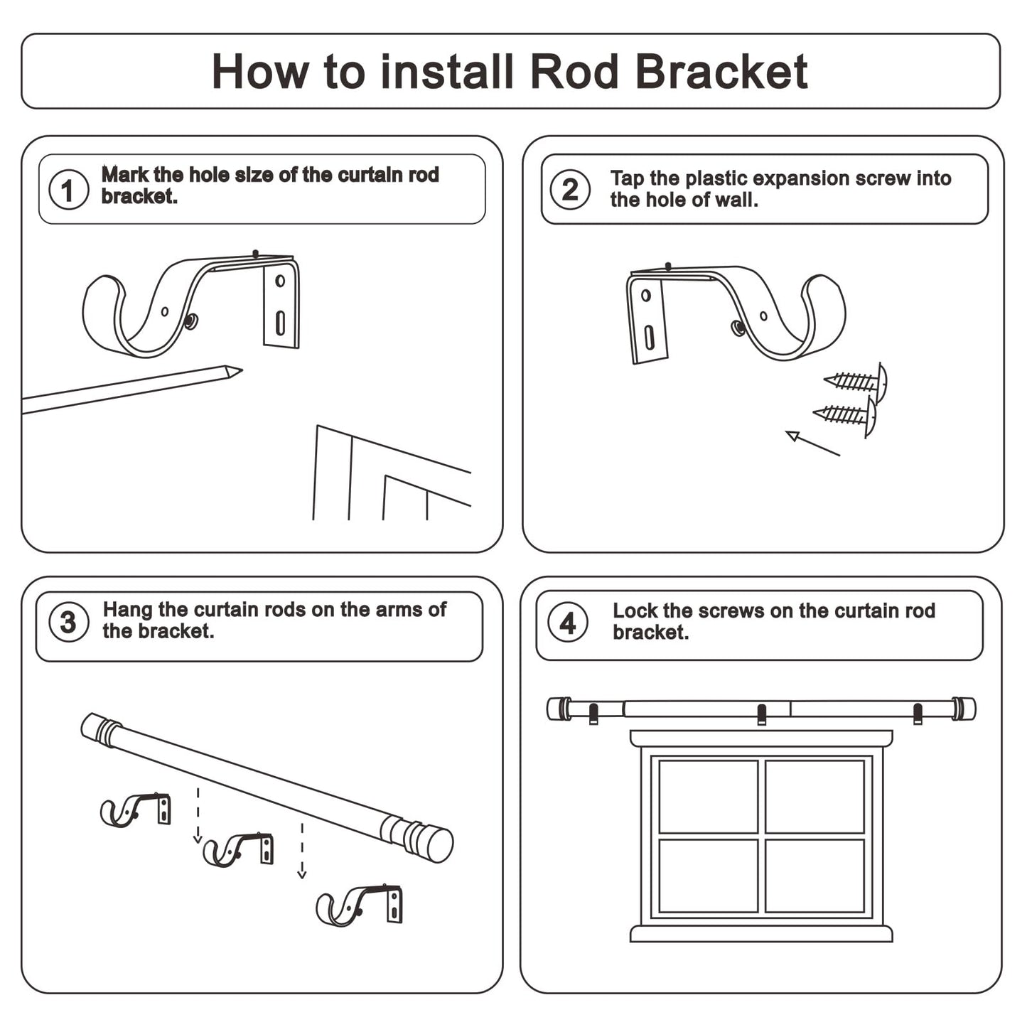 Byondeth Curtain Rods for Windows 16 to 144 Inches Adjustable Length 1 Inch Diameter Window Curtain Rod with Aluminium Finials, Black