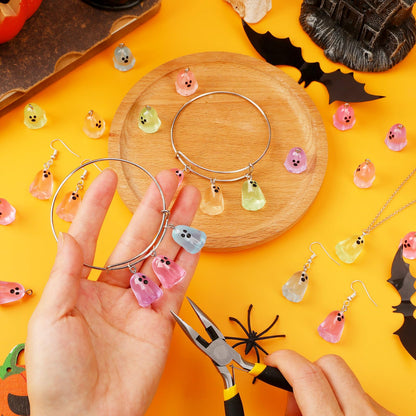Augshy 64 Pcs Halloween Ghost Charms, Resin Ghost Charms Luminous Ghost Beads Halloween Pendant Bulk Glow in The Dark Ornament for DIY Bracelet Necklace Earrings Jewelry Making Accessories Decorations