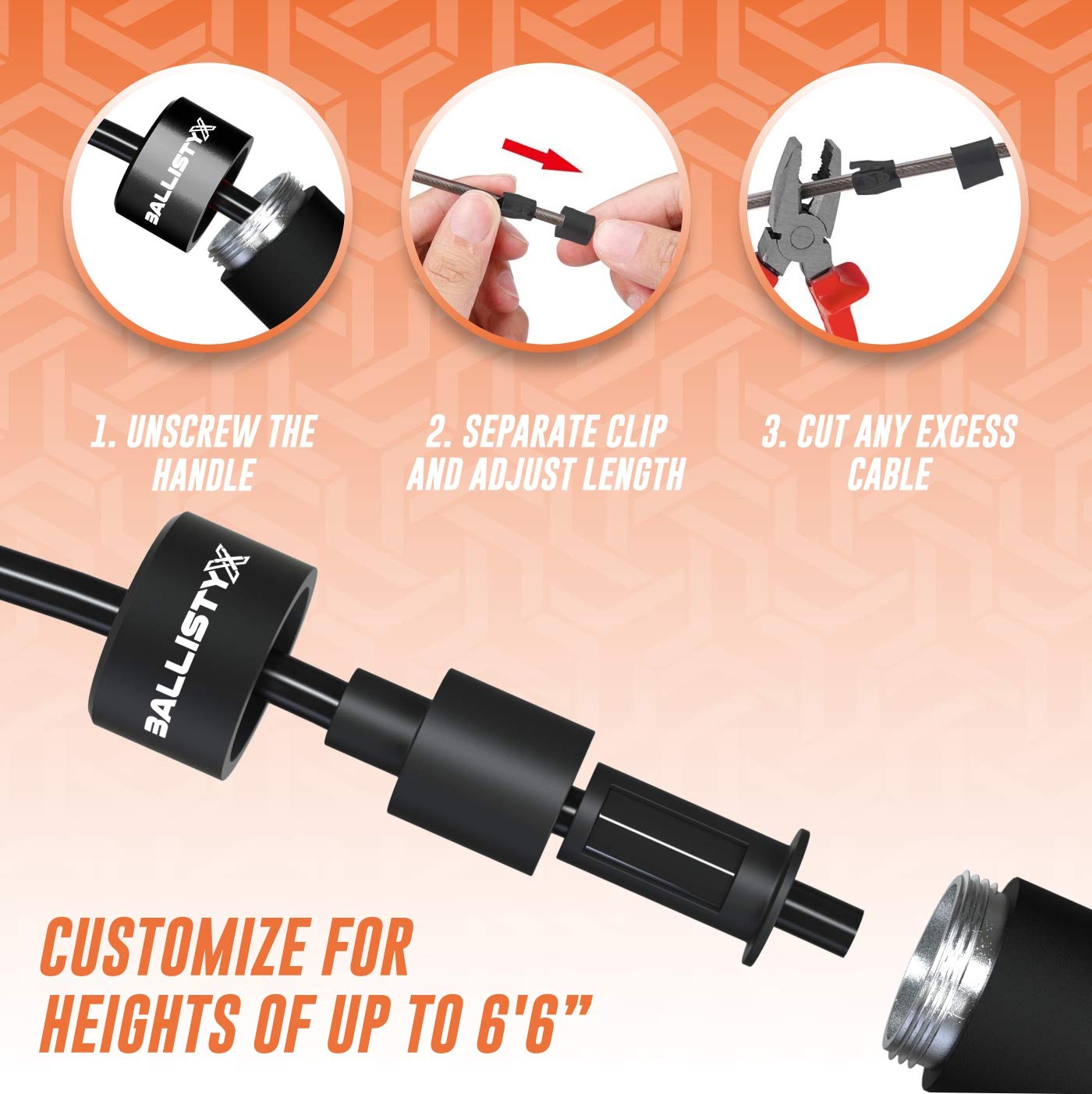 Ballistyx Jump Rope - Premium Speed Jump Rope with 360 Degree Spin, Steel Handles, Silicone Grips and 2 x Adjustable Cables - for Crossfit, Gym & Home Fitness Workouts & More - Black