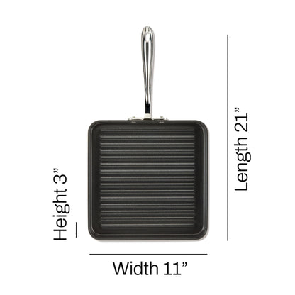 All-Clad HA1 Hard Anodized Nonstick Grill 11x11 Inch Oven Safe 350F Pots and Pans, Cookware Black