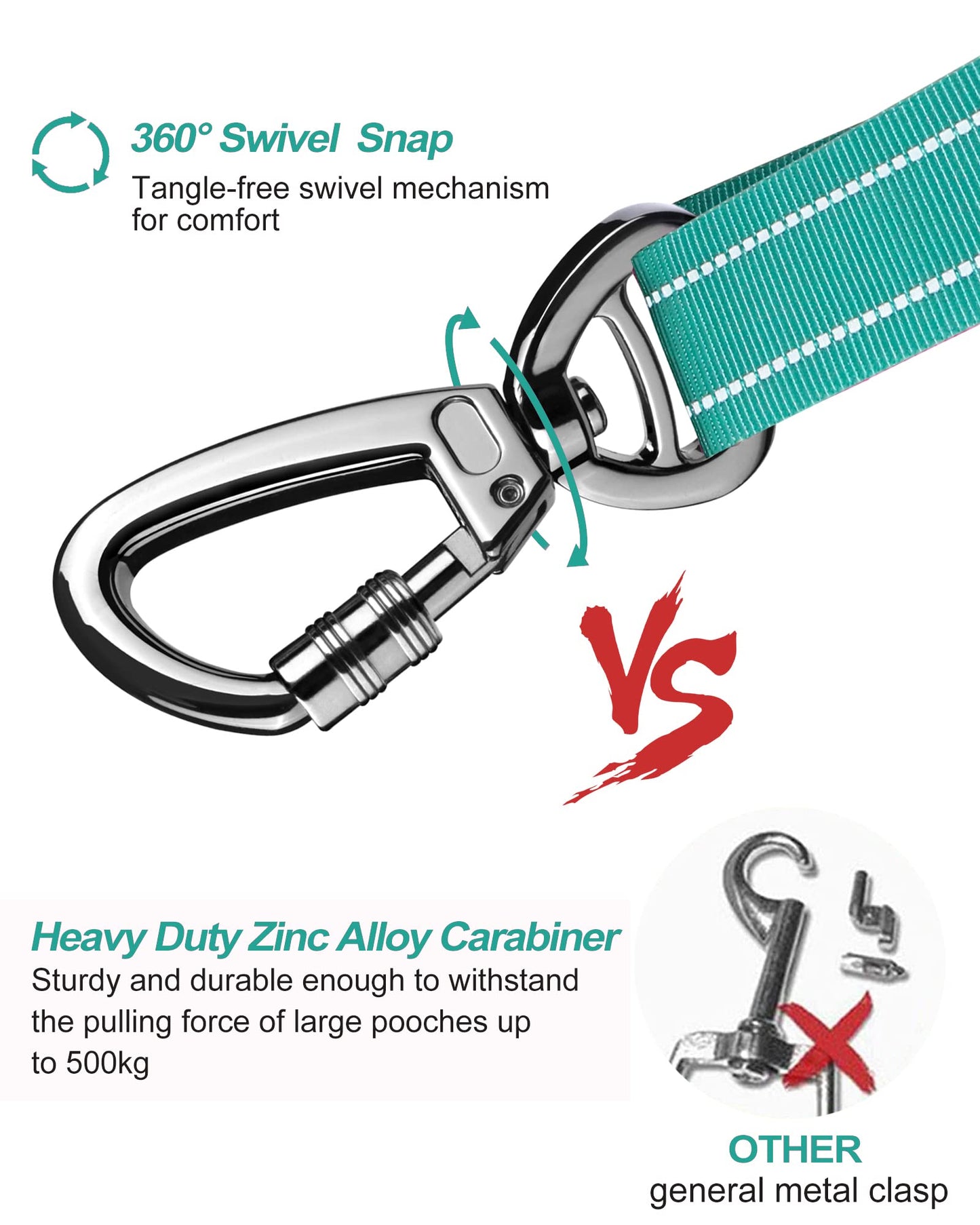 AUBELL Dog Seat Belt for Car,Updated 3-in-1 Adjustable Reflective Bungee Heavy Duty Dog Car Harness Tether with Clip Hook Latch & Buckle,Swivel Zinc Alloy Carabiner,Teal