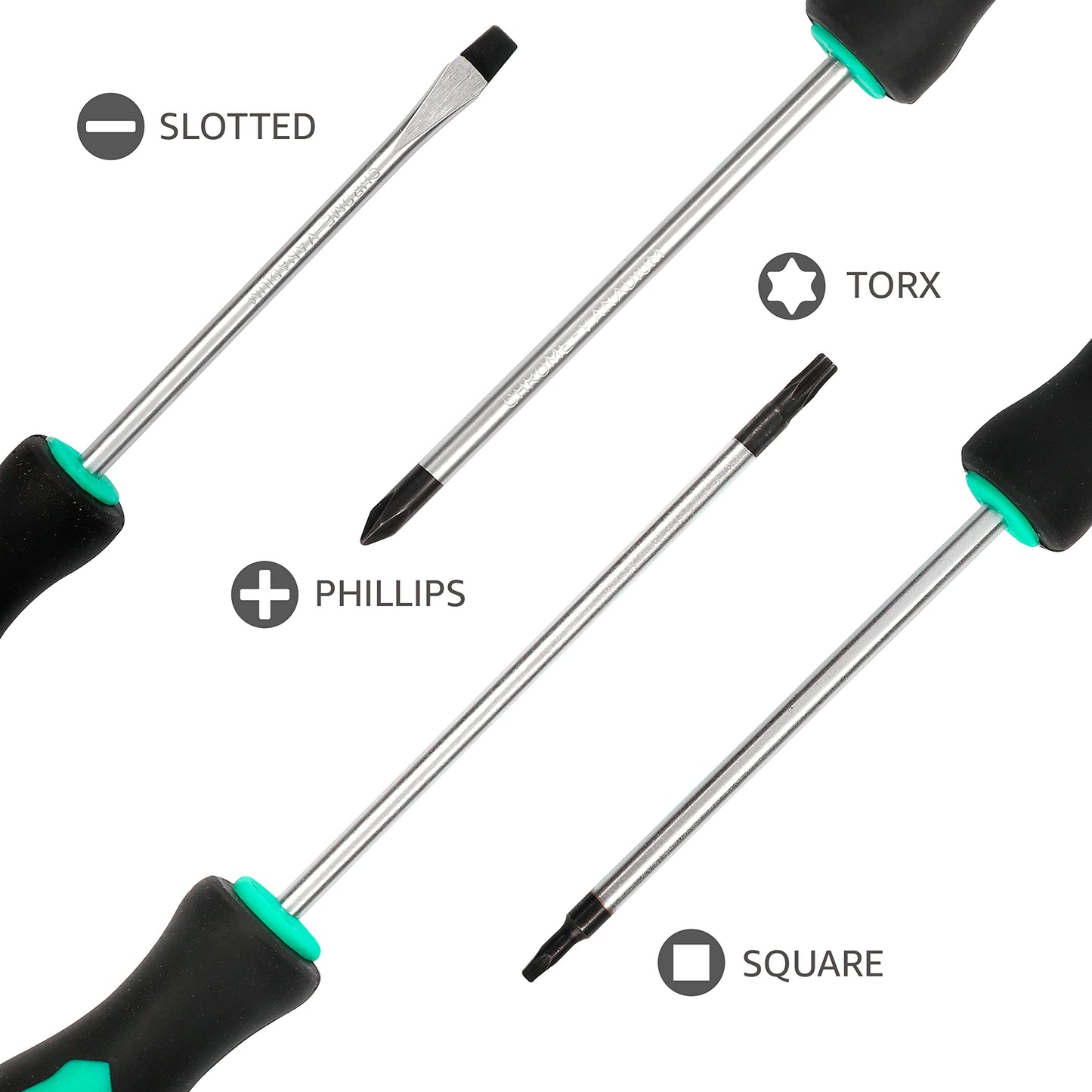 Amazon Basics Magnetic Screwdrivers Set, Includes Phillips, Slotted, Torx, Square, and Stubby Screwdrivers, 12-Piece Hand Tools Set, Turquoise