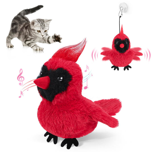 AIPERRO Flapping Cardinal Cat Toys, Interactive Cat Exercise Toy with Lifelike Bird Chirp, USB Rechargeable Automatic Cat Kicker Catnip Toys for Bored Indoor Adult Cats Kittens