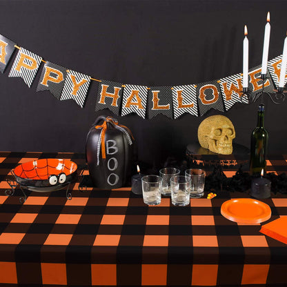 ASPMIZ Halloween Tablecloth, Plaid Checkered Table Cloth, Orange and Black Tablecloths, Machine Washable Tablecloth Rectangle for Dinner Party Decoration, 60 x 84 inch