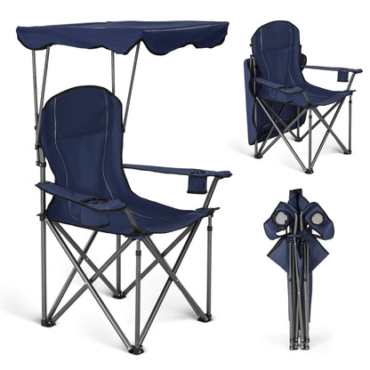 ALPHA CAMP Camp Chairs with Shade Canopy Chair Folding Camping Recliner Support 350 LBS - Navy Blue