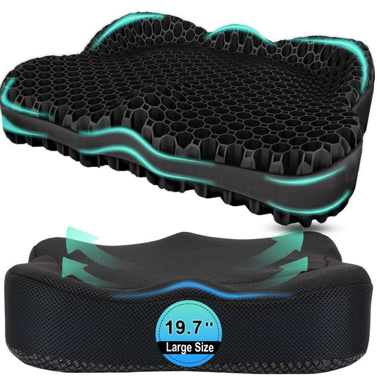 Airllantry Thicken 19.7in Seat Cushion, Gel Seat Cushion for Long Sitting–Office Chair, Wheelchair, Car Cushion, Large Cooling Pad for Back Pain, Sciatica, Tailbone Pain Relief