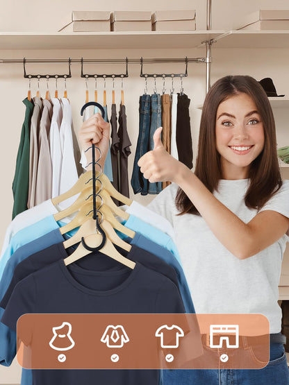 HOUSE DAY Black Magic Space Saving Hangers 10 Pack, Premium Smart Hanger Hooks, Sturdy Cascading Hangers with 5 Holes for Heavy Clothes, Closet Organizers and Storage, College Dorm Room Essentials