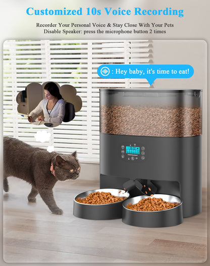 HoneyGuaridan 6L Automatic Cat Feeder for 2 Cats, 2.4G WiFi Enabled Smart Feed Automatic Pet Feeder for Cats & Dogs, Timed Pet Food Dispenser with Stainless Steel Bowl APP Control, 10s Voice Recorder