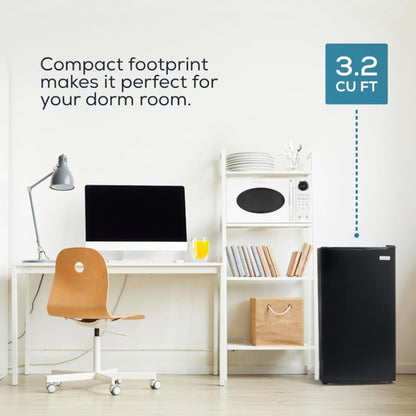 Igloo 3.2 Cu.Ft. Single Door Compact Refrigerator with Freezer - Slide Out Glass Shelf, Perfect for Homes, Offices, Dorms - Black