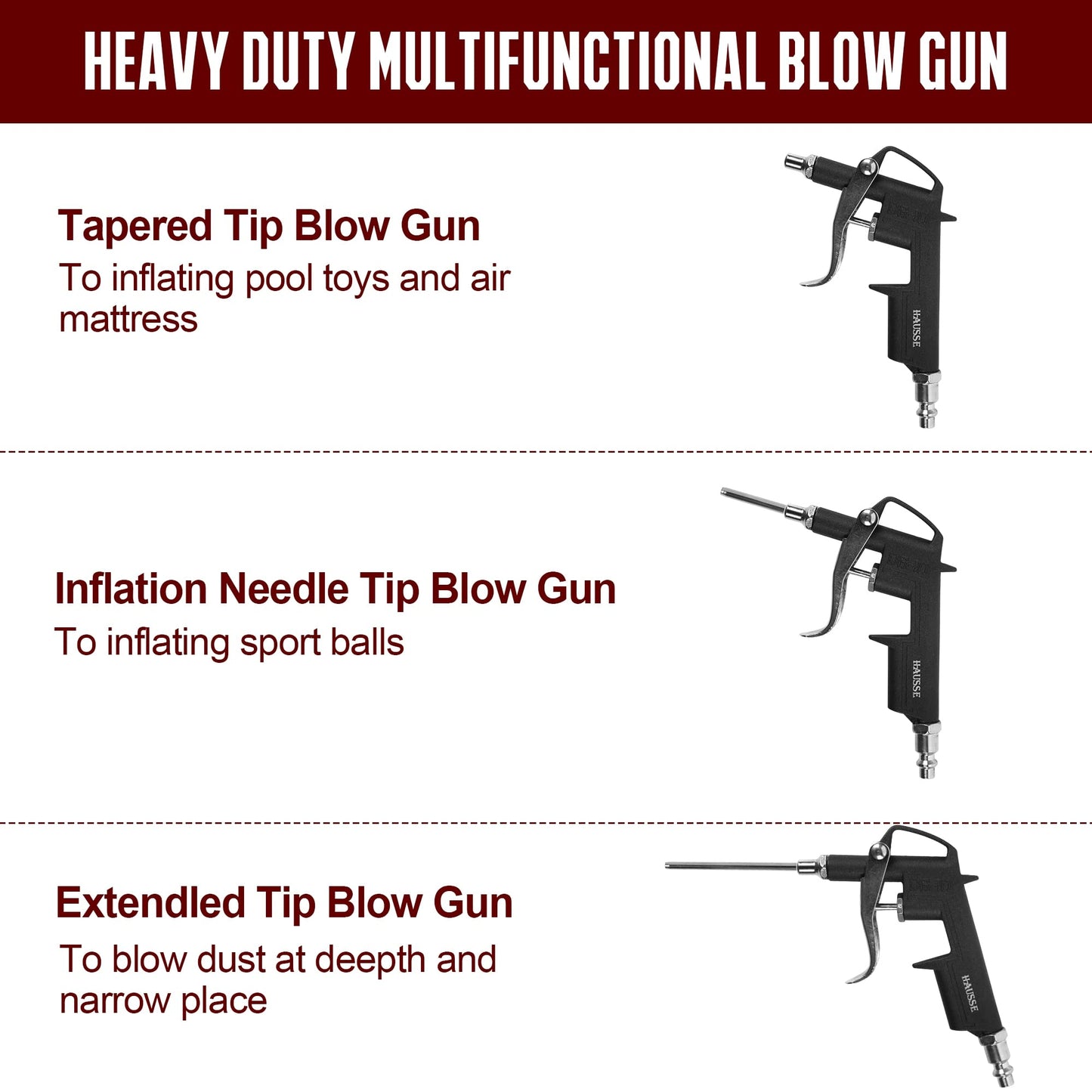 Hausse Heavy Duty Air Compressor Accessory Kit, Air Blow Gun and Air Hose Fittings, 1/4" NPT Air Tool Kit with 100 PSI Tire Inflator Gauge