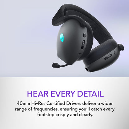 Alienware Tri-Mode Wireless Gaming Headset AW725H - Wired/Wireless, Bluetooth 5.3, Audio Output - 20 Hz, Mini-Phone (3.5mm), Battery Talk Time Up to 55 Hrs (Bluetooth), Dark Side of The Moon