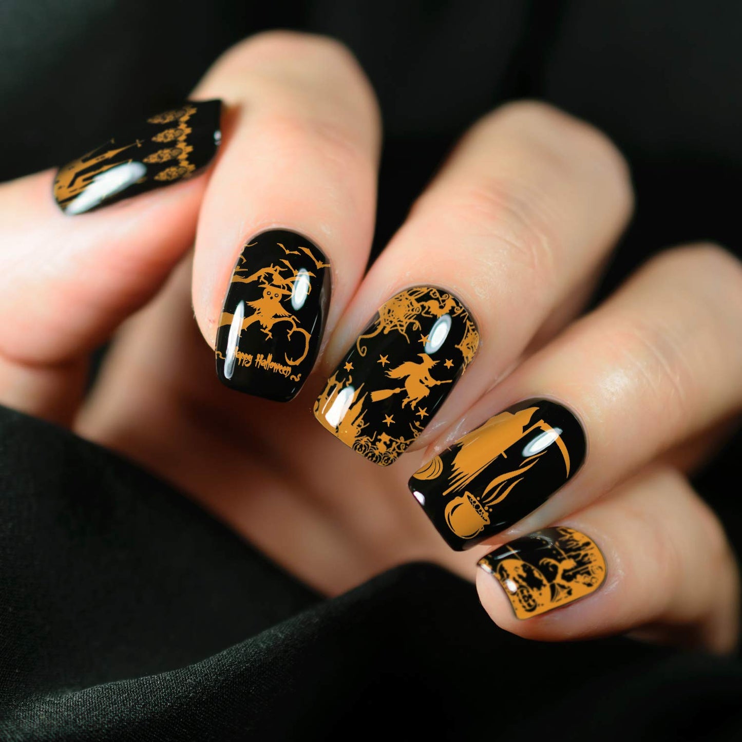 Whaline 4 Pieces Halloween Nail Art Plates Image Stamp Templates Stamping Kit DIY Print Manicure Salon Design