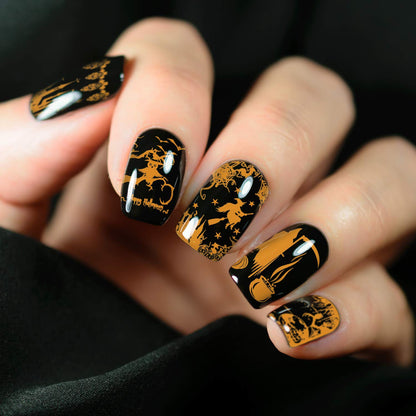Whaline 4 Pieces Halloween Nail Art Plates Image Stamp Templates Stamping Kit DIY Print Manicure Salon Design