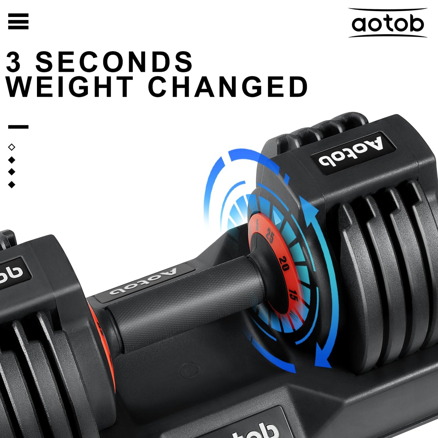 AOTOB 25 lbs Adjustable Dumbbell Set - Pair with Anti-Slip Fast Adjust Turning Handle, Suitable for Men and Women, Ideal for Home Gym Exercise