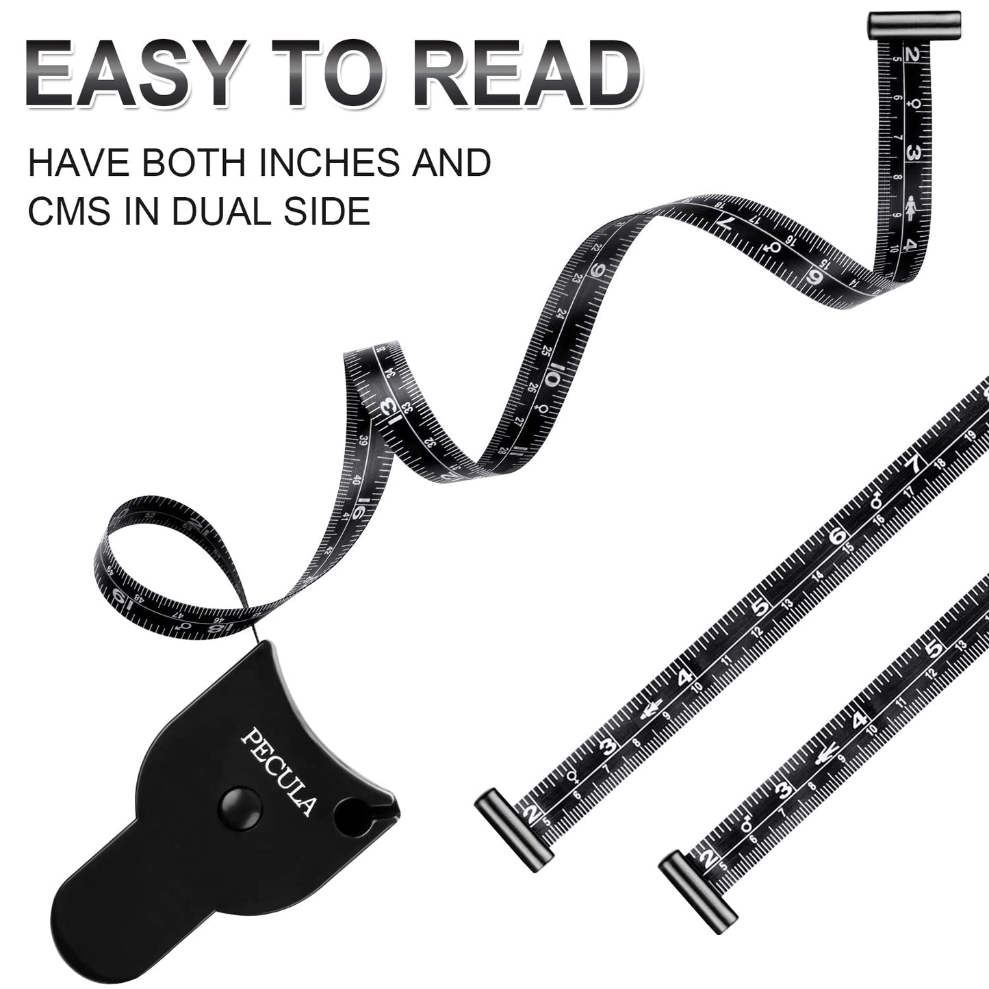 Body Measuring Tape 60 inch, Body Tape Measure, Lock Pin and Push Button Retract, Body Measurement Tape, Black