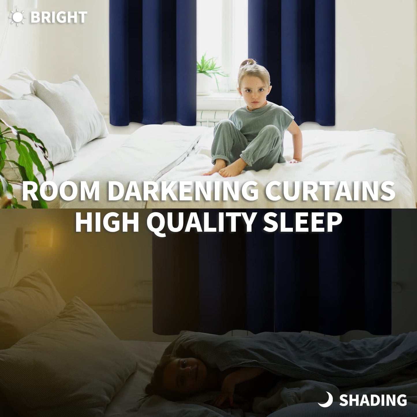 BGment Blackout Curtains for Bedroom 63 Inches Long - Navy Blue Room Darkening Thermal Insulated Sunlight Blocking Grommet Window Drapes for Kids Boys Room, Set of 2 Panels, 42 x 63 Inch