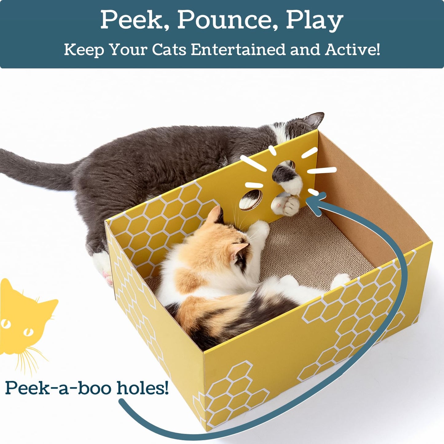 5609PETS Heavy Duty Cardboard Cat Scratcher Box with Refillable Double-Sided Cat Scratching Board for Indoor Cats