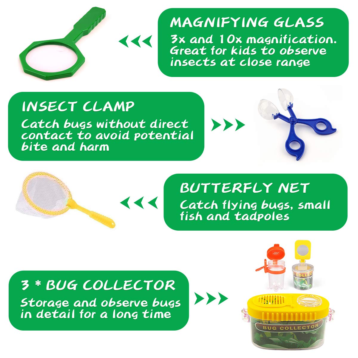 24 Pcs Kids Explorer Kit & Bug Catcher Kit for Kids, Outdoor Toys Adventure Camping Kit with Drawstring Bag, Binoculars, Compass, Butterfly Net, Educational Nature Exploration Toys Gift for Boys Girls