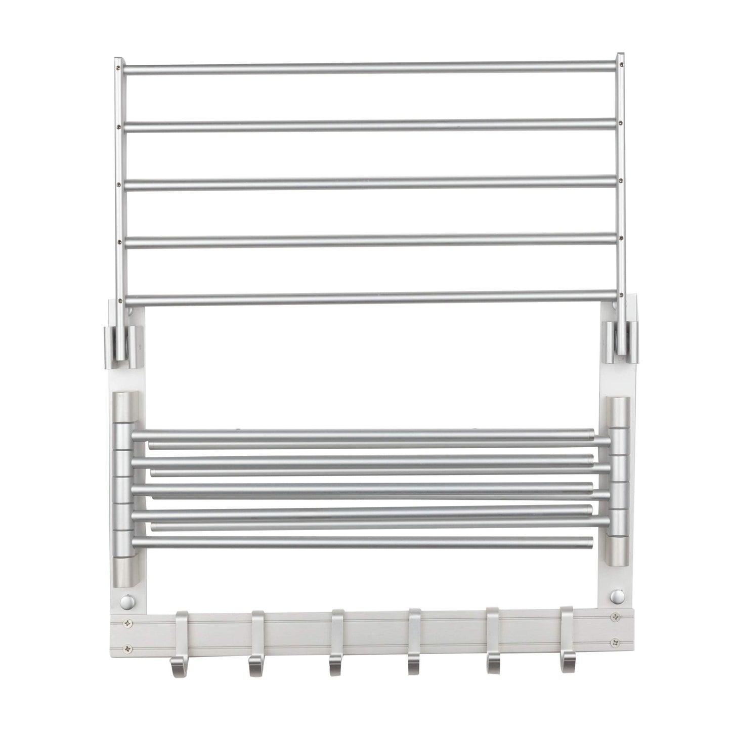 brightmaison BGT Wash Clothes Drying Rack Wall Mount Laundry Room Organizer with Hooks & Swing Arms, 17" Metal Laundry Rack Silver