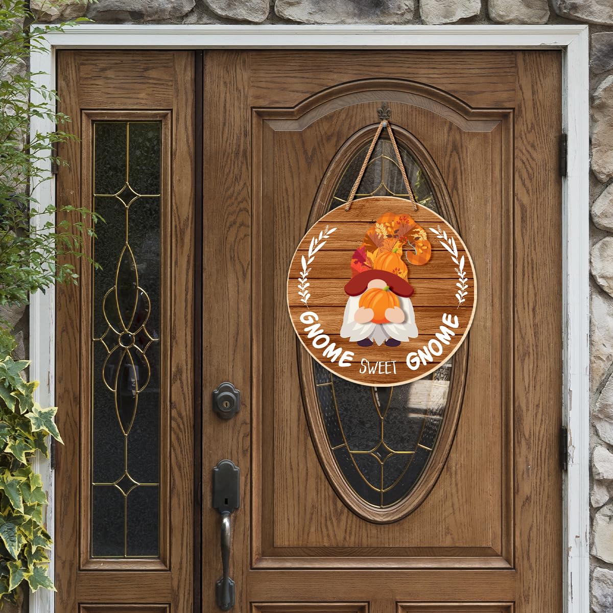 Interchangeable Gnome Welcome Sign Fall Halloween Front Porch Decor Seasonal Wood Gnomes Door Decorations Changeable Wall Hanging Wreath for All Seasons Holiday Christmas (21 Pcs)