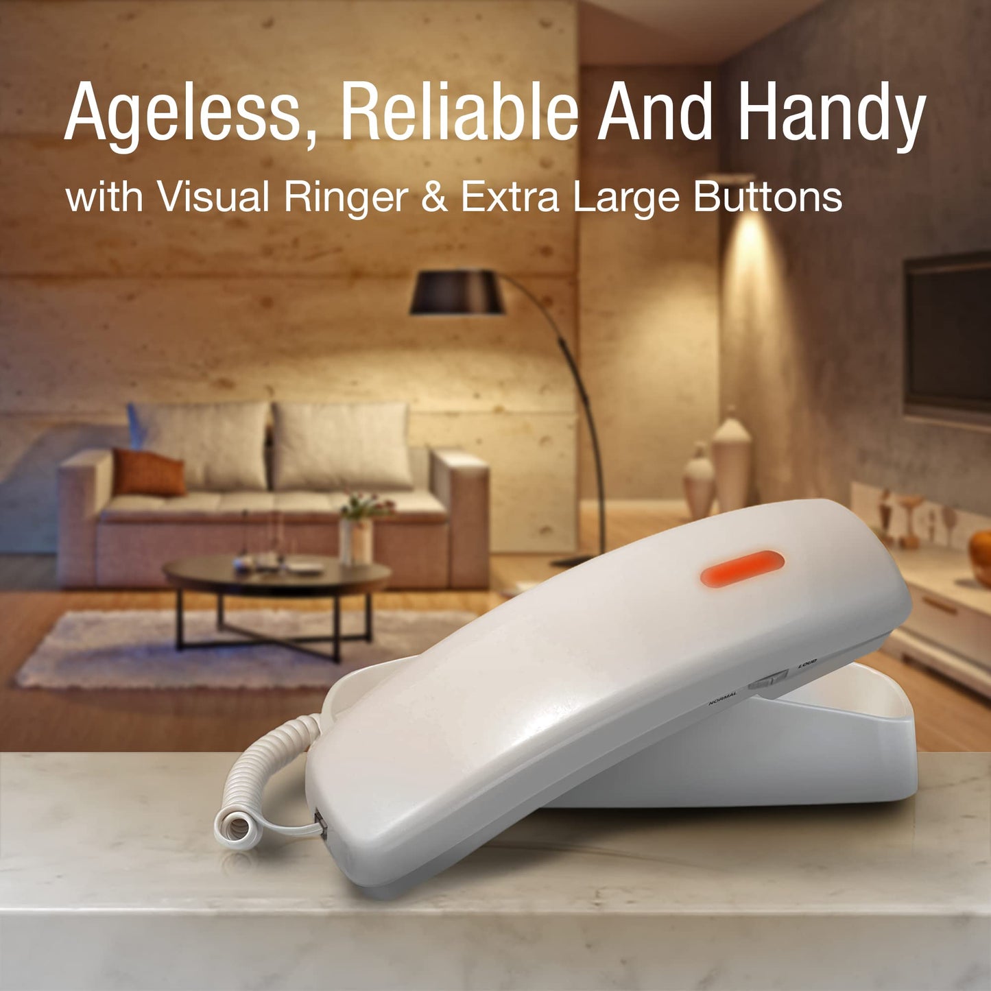 AT&T TRIMLINE 213 Corded Home Phone with Extra Big Buttons & Visual Ringer. No AC Power Required, Improved Easy-Wall-Mount, Lighted Keypad, 10 Speed Dial Keys, Volume Control, Senior Friendly. White