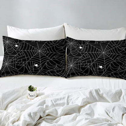 Boys Spider Web Printed Bedding Set for Kids Children Halloween Themed Bed Sheet Set Decorative Scary Spider Pattern Fitted Sheet Black White Animal Theme Bed Cover Full Size 3Pcs