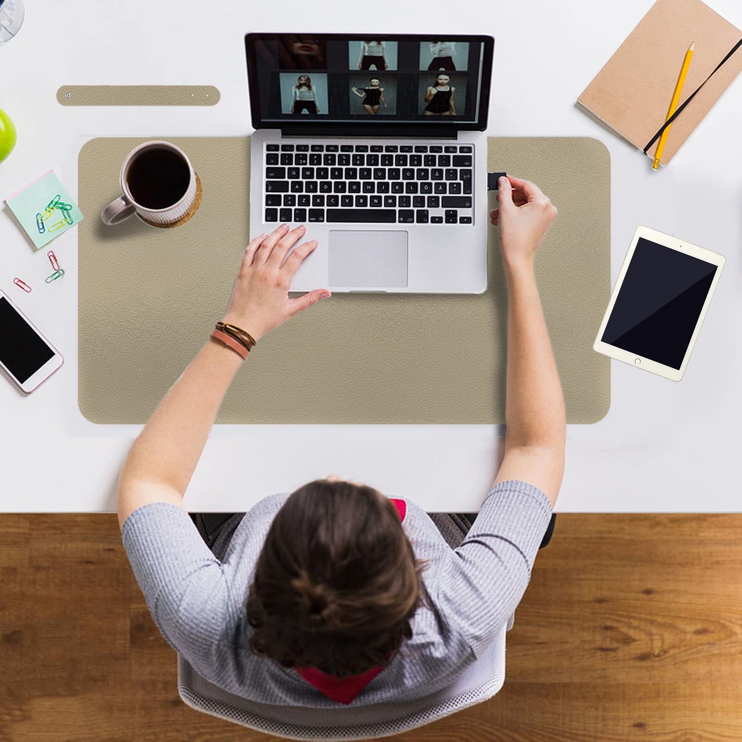 Boutilon Leather Desk Pad Protector,Non-Slip Mouse Pad,Laptop Desk Pad,Office Mouse Mat,Waterproof Leather Desk Blotter,Desk Writing Pad for Office and Home (S-Champagne,24"x 14")