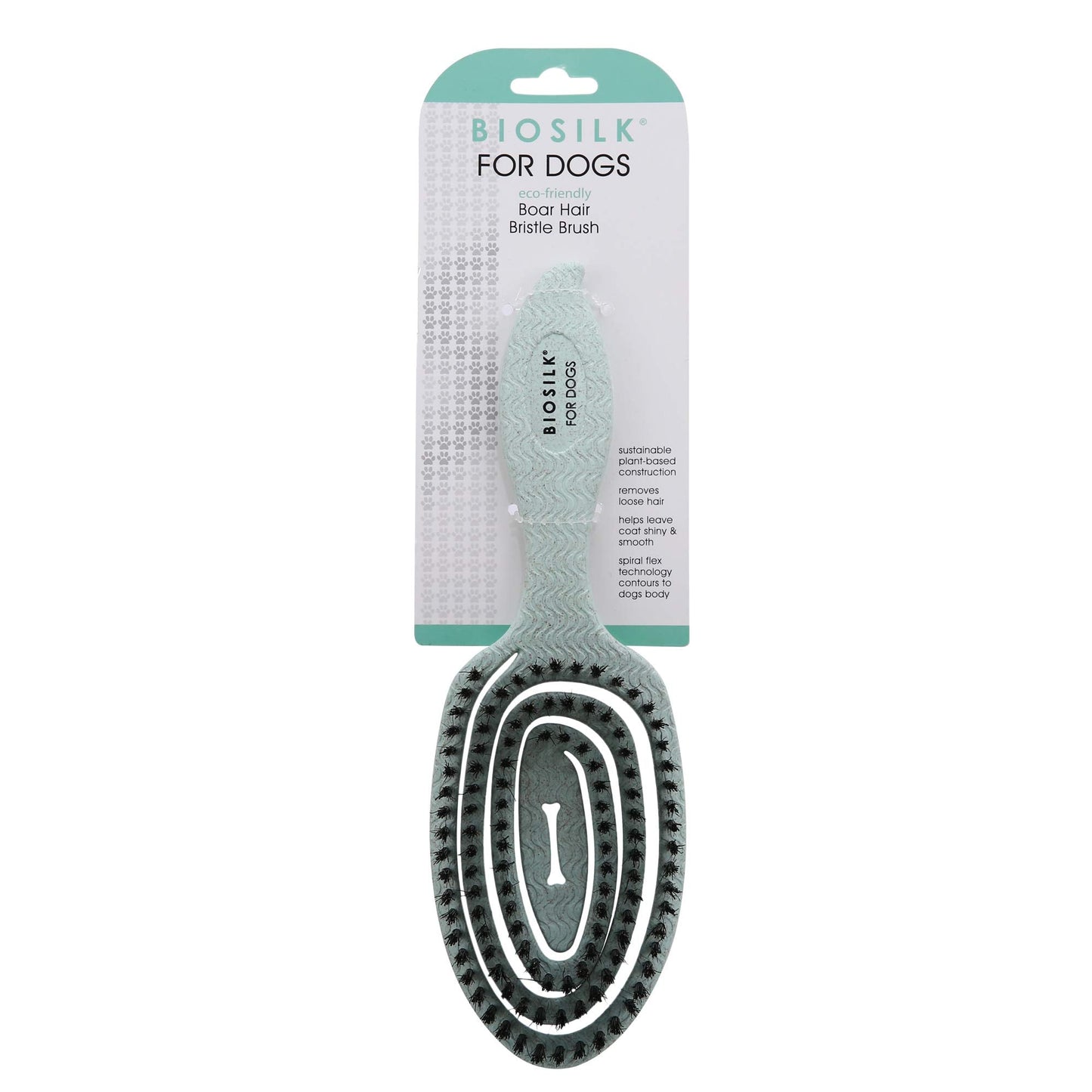 BioSilk for Dogs Eco-Friendly Boar Hair Bristle Brush in Mint Green | Easy to Hold Ergonomic Handle Dog Brush for Shedding | Best Pet Brush for Dog Grooming