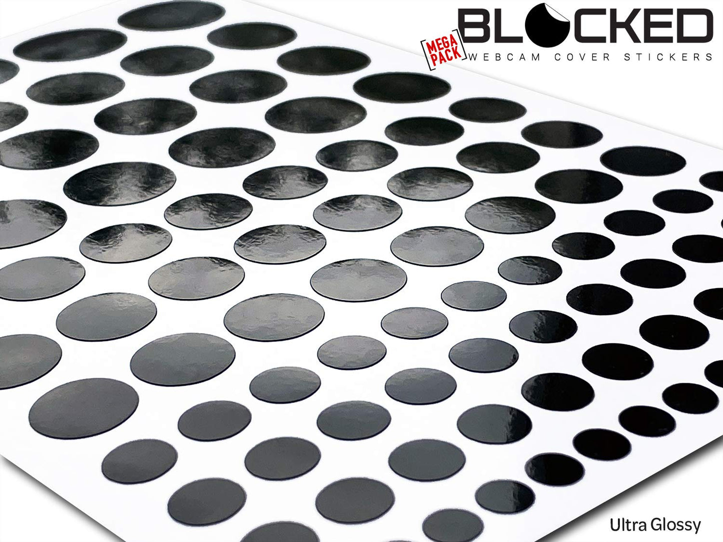 BLOCKED Stackable Webcam/Camera Vinyl Covers | 95 Low-Tack Restickable Webcam Stickers | 5-Sizes | Black 95-Pack (Ultra Glossy)