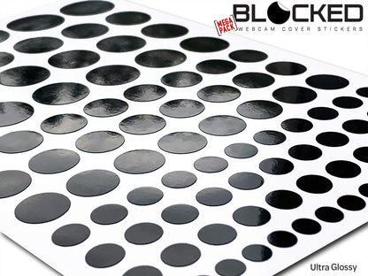 BLOCKED Stackable Webcam/Camera Vinyl Covers | 95 Low-Tack Restickable Webcam Stickers | 5-Sizes | Black 95-Pack (Ultra Glossy)