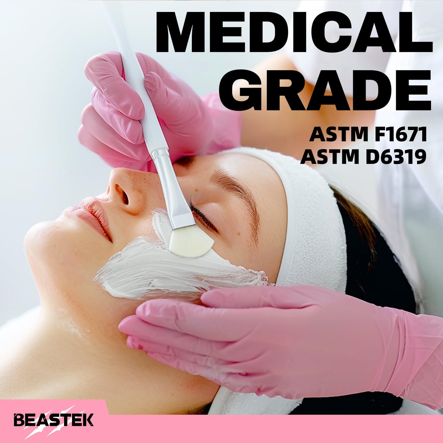 Beastek Nitrile Disposable Gloves, 4 mil Powder-Free Latex-Free Medical Food Grade Cleaning Esthetician Glove, 100 Pcs (Medium)