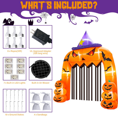 AerWo 12FT Tall Halloween Inflatables Archway Giant Arch, Pumpkin Blow Up With Built-in LED Lights for Outdoor Decorations, Holiday Yard Lawn Garden Party Decor