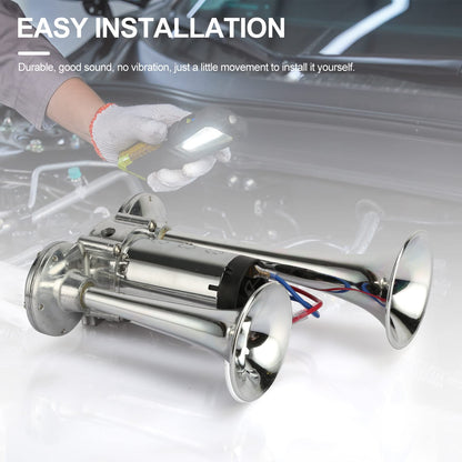 600DB Super Loud Dual Electric Air Horns Kit for Vehicles - With Compressor, Applicable for Cars, SUVs, Trucks, Boats (Sliver)