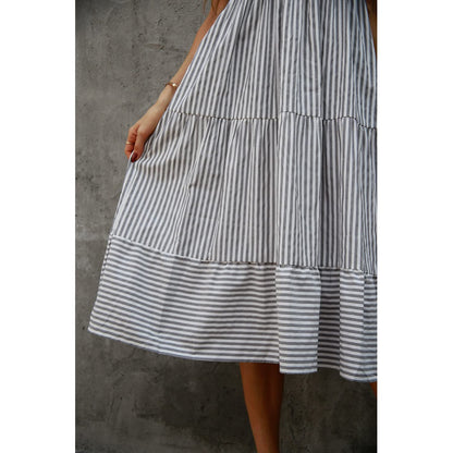 BROVAVE Womens 2025 Summer Sleeveless Shirt Dress Collar Striped V Neck Casual Midi Dresses(Gray, S)