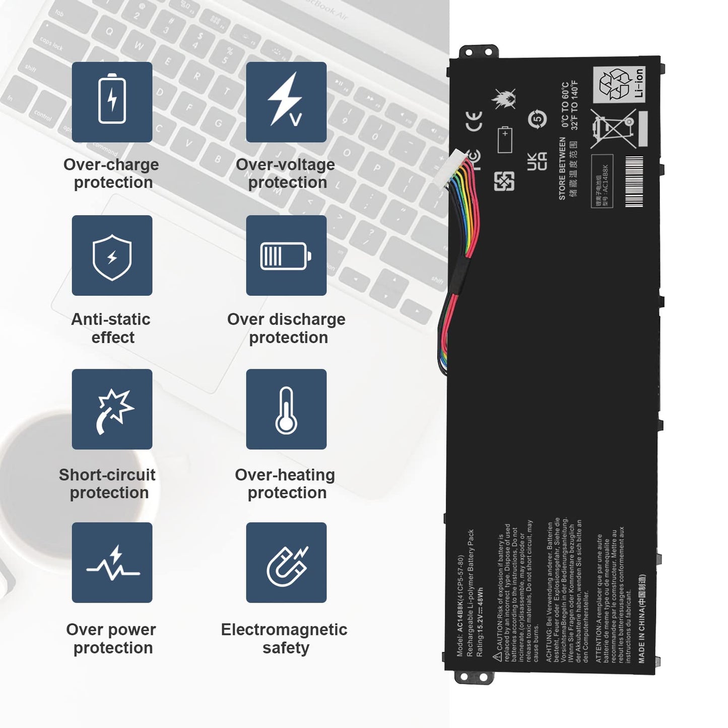 AC14B8K Laptop Battery for Acer Aspire R3-131T R5-471T R5-571T R5-571TG E3-111 E3-112 ES1-511 ES1-512 ES1-531 ES1-520 ES1-111M R7-371T R7-372T V3-111 fits KT.0040G.004, KT0030G.004, 3ICP5/57/80