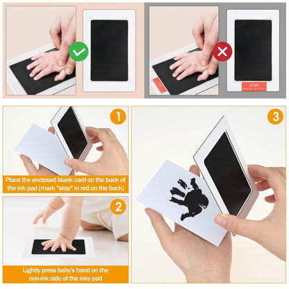 8 Pads and 16 Impression Cards, Inkless Baby Hand and Footprint Kit - Mess Free Ink Pad for Newborn Keepsake, Dog Nose & Paw Print Kit, Clean Touch Ink Pad for Baby Hand & Footprints, Ideal Shower Gifts
