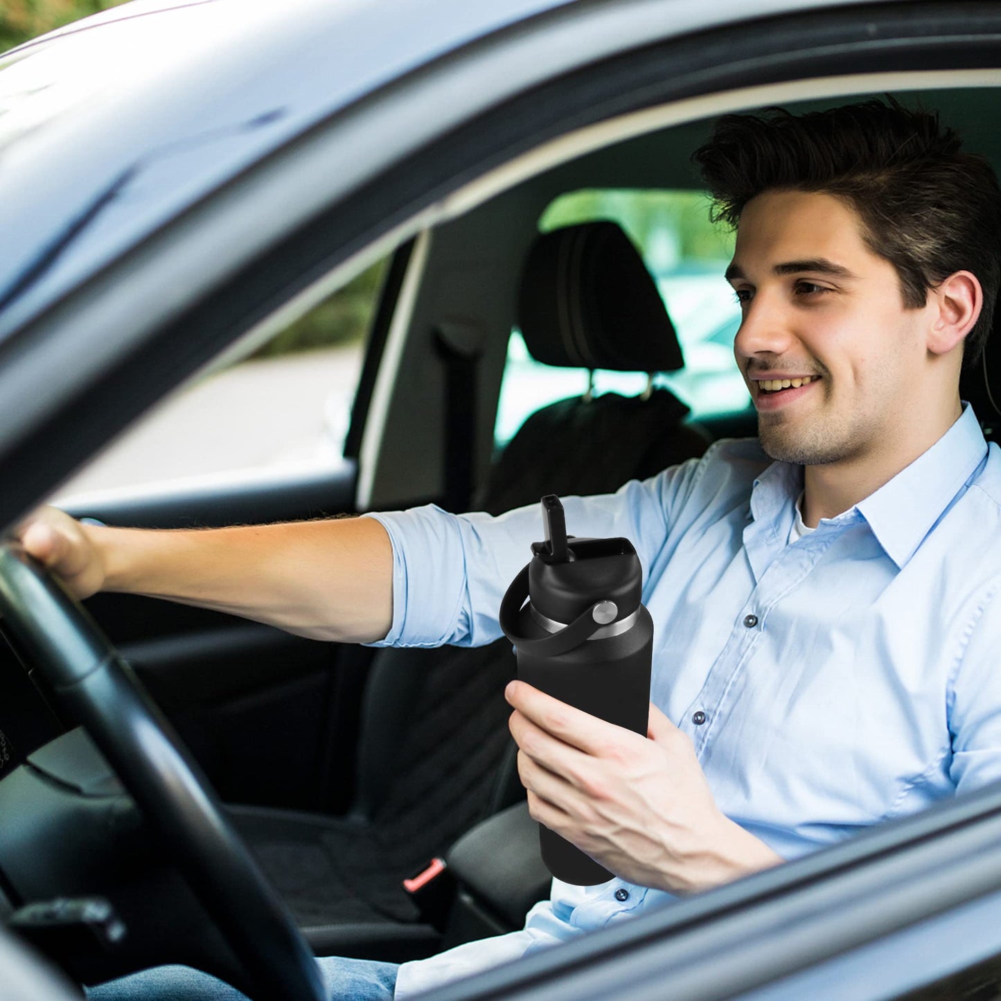 HYDROWION 32oz Stainless Steel Water Bottle(Cold for 48 Hrs, Hot for 24 Hrs),Double Wall Vacuum Insulated Water Bottle with Straw Lid, Spout Lid and Flex Cap, Fit in Any Car Cup Holder,Black