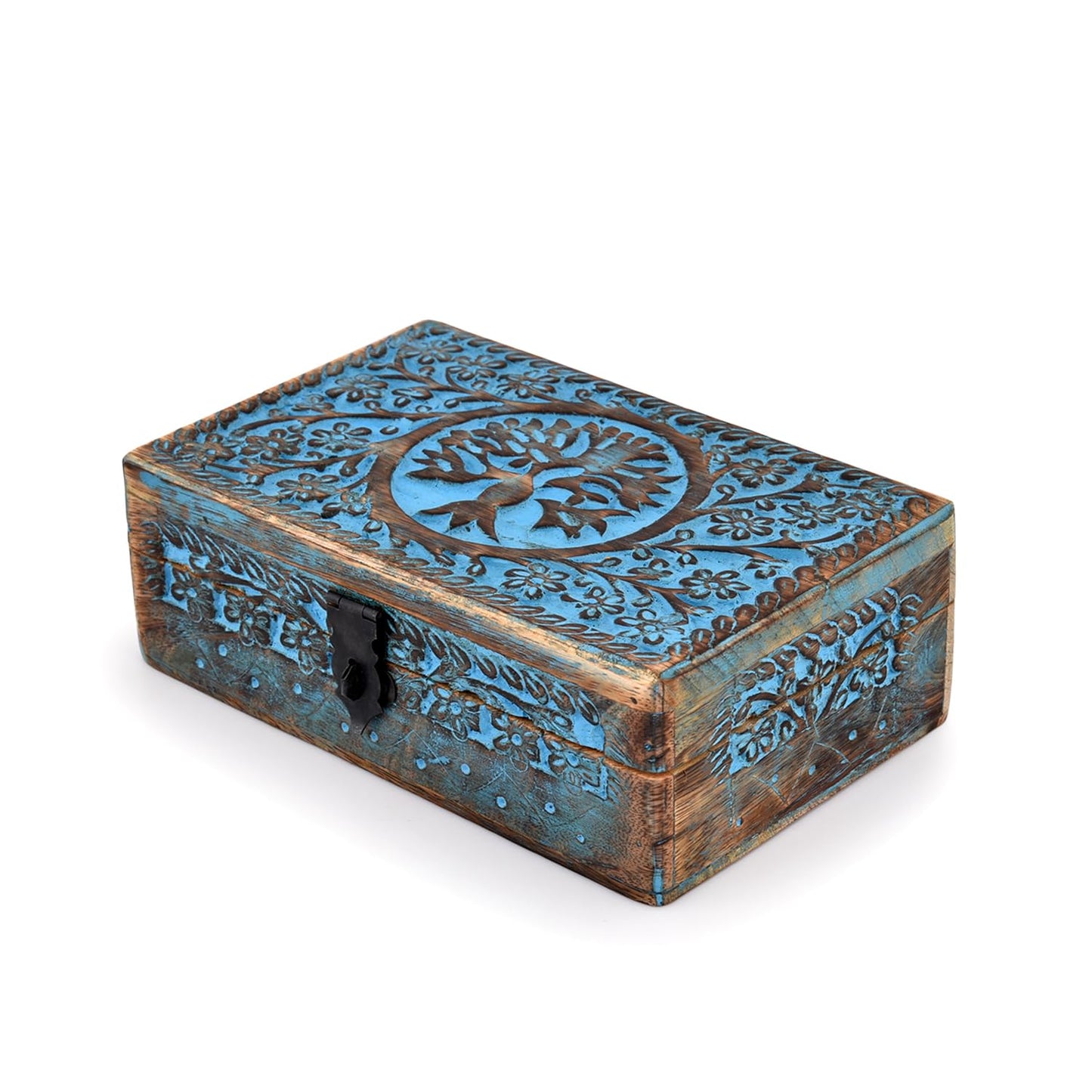 BHAVATU |Wooden Jewelry Box, Tarot Box, Celestial Home Decor, Witch Box, Tree of Life, Trinket Box |Size- 8" x 5" x 2.5",| Decorative Storage Bin