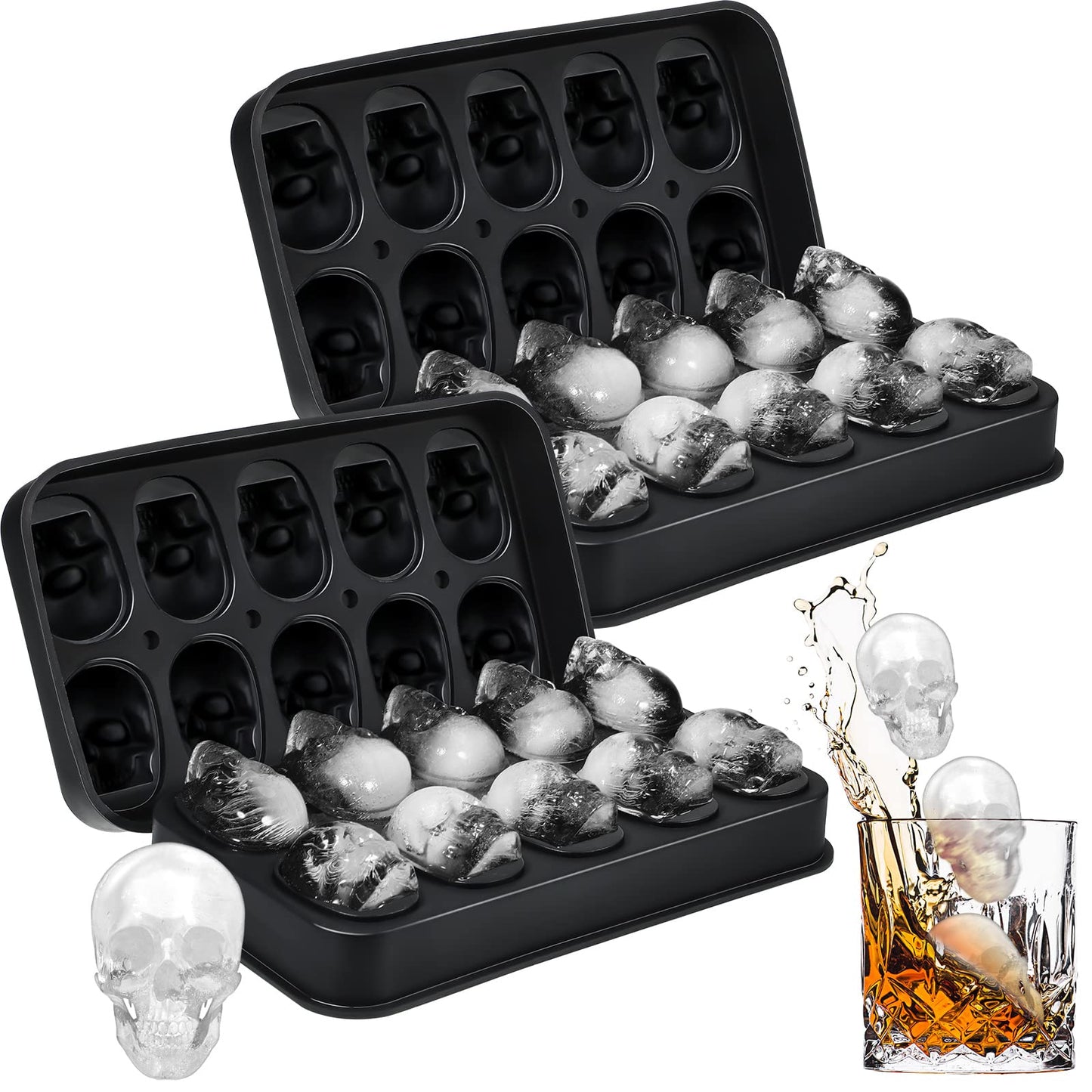 Hoolerry 2 Pack Silicone Skull Ice Cube Maker Mold Flexible Skull Ice Cube Tray for Whiskey Baking Chocolate Candy Resin