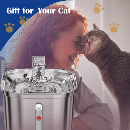 Homtyler Cat Water Fountain, Stainless Steel Pet Water Fountain for Cats Inside, 3 Filters&Ultra-Quiet Pump, 2.2L/73oz Automatic Dog Dispenser Water Bowl, Multiple Pets Water Fountain