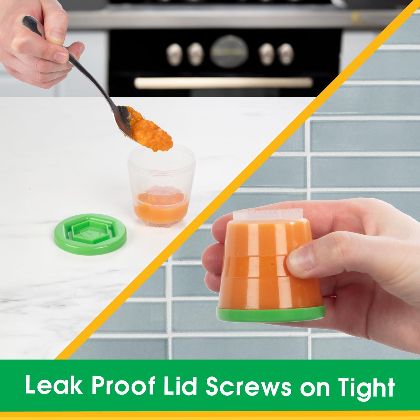 Baby Food Storage Containers w Write What You Want Lids (12 Pk) - 2oz Reusable Leakproof Plastic Jars & Tray- Freezer, Microwave & Dishwasher Safe- BPA/PVC Free, Compatible w Bullet Blender, Gift