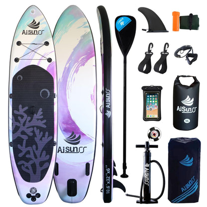 AISUNSS Inflatable Paddle Board for Adult, Paddle Board for All Skill Levels, Wide SUP Board with Primium Accessories Include SUP Carry Bag, Hand Pump, 10L Waterproof Bag and Adj Paddle