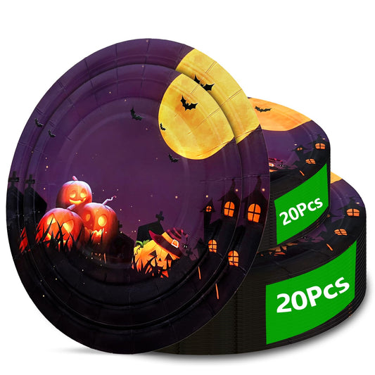 Aixuler Halloween Paper Plates, 40pcs Party Paper Plates Set Disposable Halloween Party Food Dinner Dessert Plates Tableware Decorations Favors, Including 20pcs 9" and 20pcs 7" for Halloween Plates