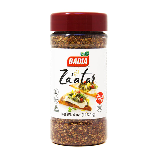 Badia Za'atar Mediterranean Seasoning Blend, 4 oz - Sesame Seeds, Sumac, Spices, Salt Free, Kosher, Halal, No MSG, Gluten Free