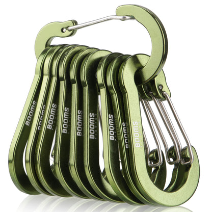 Booms Fishing CC5 Multi-Use Carabiner Clips, 10 Pack 2.7" Small Caribeener Clips, Mini Keychain Caribeaner Clip, Aluminum D Ring Carabiners, Green