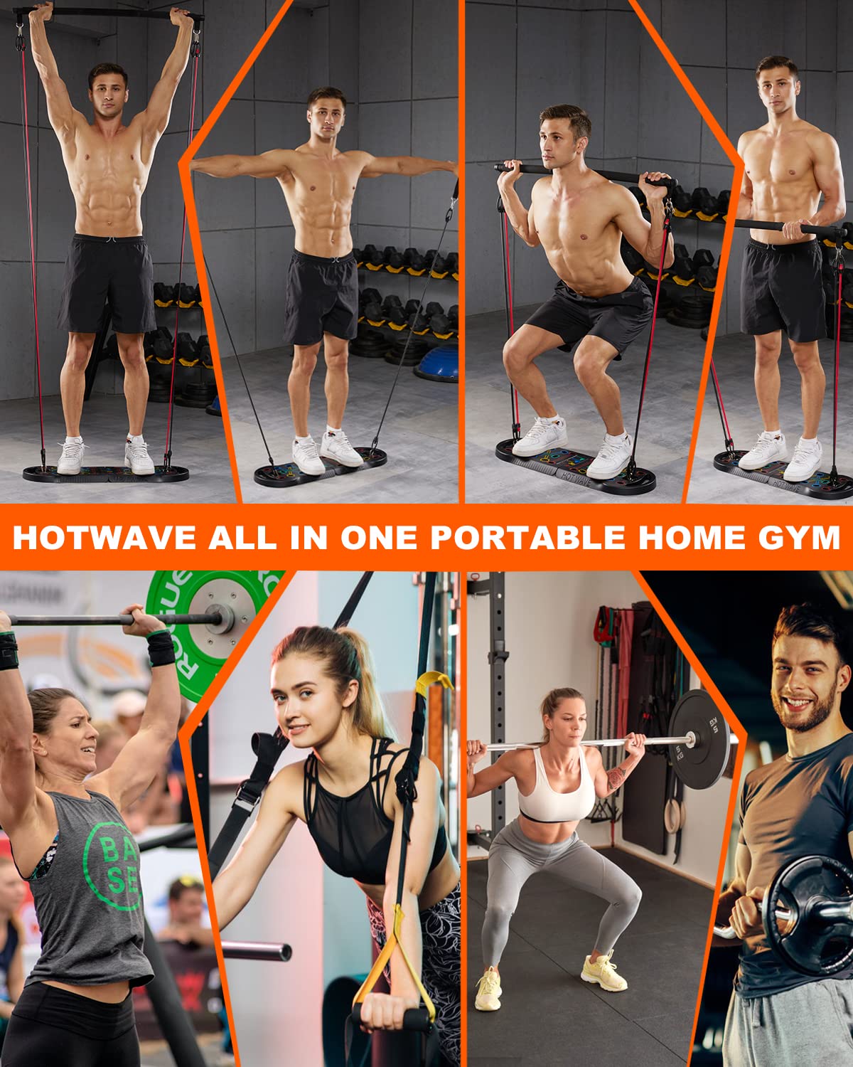 HOTWAVE Portable Exercise Equipment with 16 Gym Accessories,20 in 1 Push Up Board Fitness,Resistance Bands with Ab Roller Wheel,at Home Workout for Men
