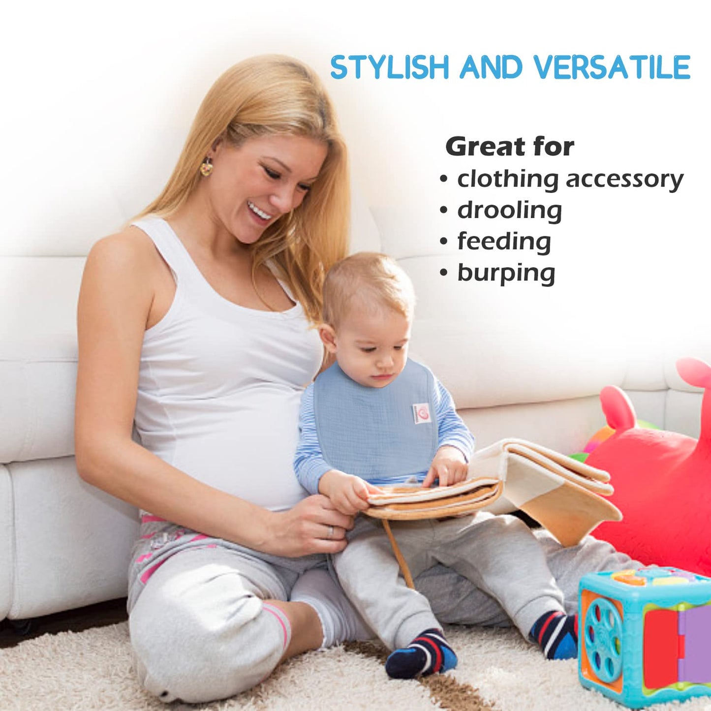 Bearmoss Muslin Baby Drooling Bibs 8 Pack, 100% Cotton Square Adjustable Bandana Bibs Gift for Baby Girls Boys Teething Drool (Mint Iceberg)