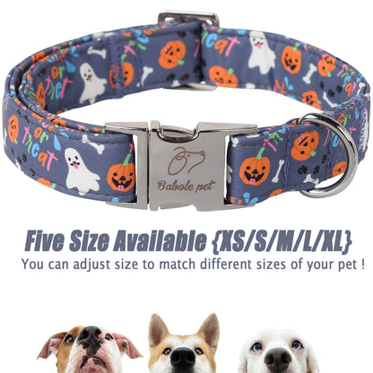Babole Pet Halloween Dog Collar for Medium Dogs - Cute Halloween Ghost Pumpkin Dog Collars, Adjustable Heavy Duty Pet Holiday Collar with Metal Buckle M