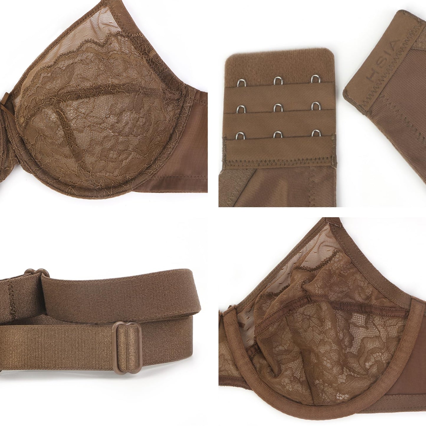 HSIA Minimizer Bras for Women Enchante Full Coverage Underwire Bras Plus Size Lifting Floral Lace Bra for Heavy Breast Coffee Brown